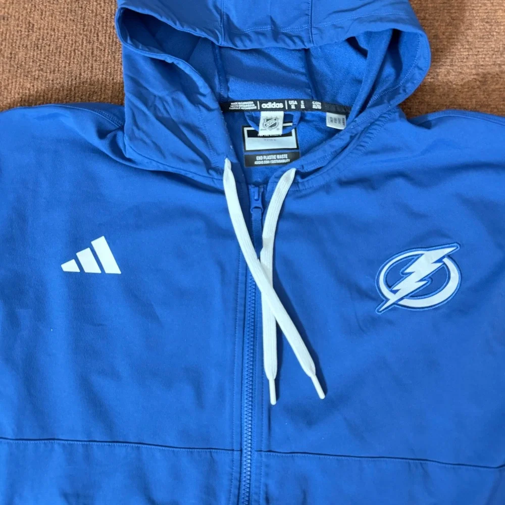 Adidas Tampa Bay Lightning NHL Full Zip Hooded Jacket Blue White‎ Mens XL IP5963